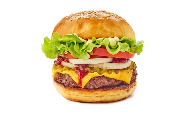 duży hamburger na białym tle - barbecue beef close up multi colored zdjęcia i obrazy z banku zdjęć