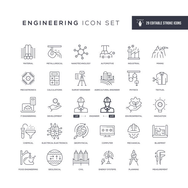 Engineering Editable Stroke Line Icons 29 Engineering Icons - Editable Stroke - Easy to edit and customize - You can easily customize the stroke with engineer designs stock illustrations