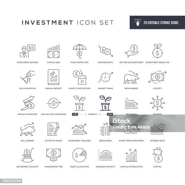 投資編集可能ストロークラインアイコン - アイコンのベクターアート素材や画像を多数ご用意 - アイコン, ファイナンス, 投資