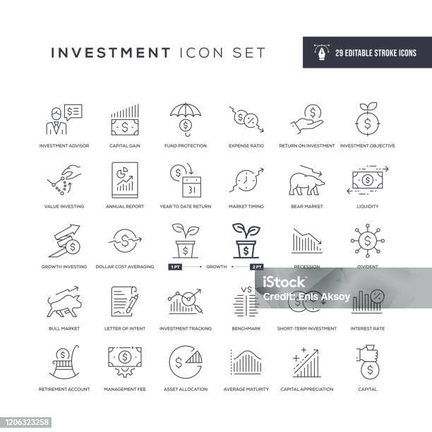 투자 편집 가능한 스트로크 선 아이콘 아이콘에 대한 스톡 벡터 아트 및 기타 이미지 - 아이콘, 금융, 투자