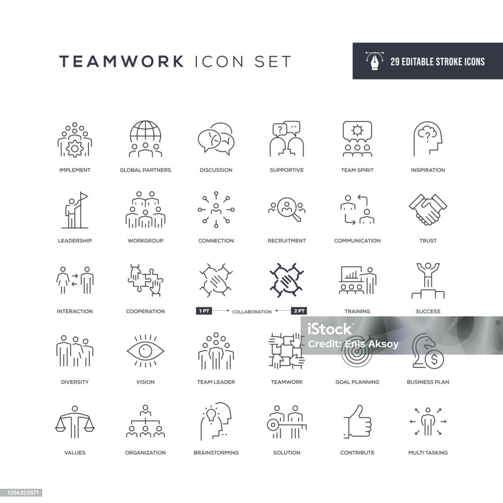 Teamwork Editable Stroke Line Icons 29 Teamwork Icons - Editable Stroke - Easy to edit and customize - You can easily customize the stroke with Icon stock vector