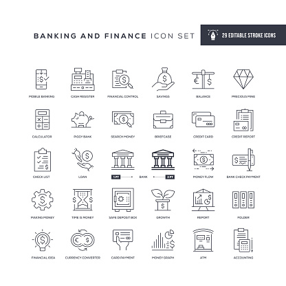 29 Banking and Finance Icons - Editable Stroke - Easy to edit and customize - You can easily customize the stroke with