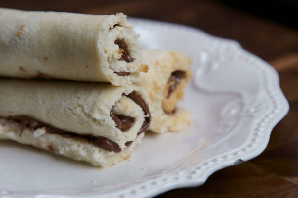 istock A stack of Chocolate and hazelnut butter in a bread sandwich on a plate. 1206325812