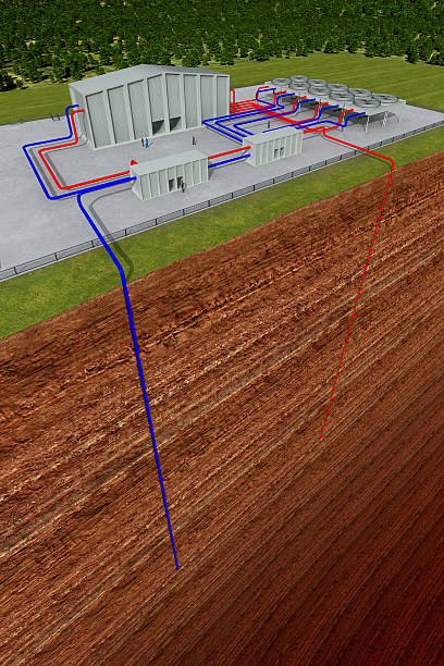 Vectored image of where pipes lead from building to ground stock photo