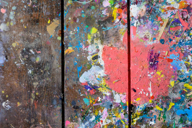 istock Art paint background of bright multi coloured and textured painted surface 1206330305