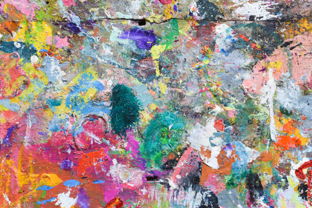 istock Art paint background of bright multi coloured and textured painted surface 1206331963