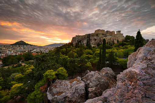 Acropolis and view of Athens from Areopagus hill. in Athens, Greece
