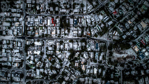 istock snow covered coastal surf town in Australia from wild storms 1206333265