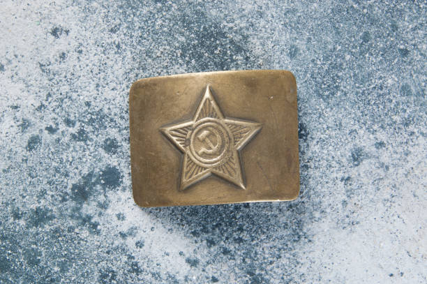 istock Old brass belt buckle with a star 1206333924