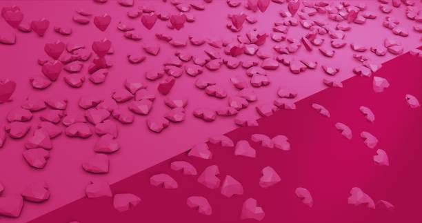 istock Pink cute falling polygonal hearts. Valentines Day. event background. 3D rendering 3D illustration 1206335751