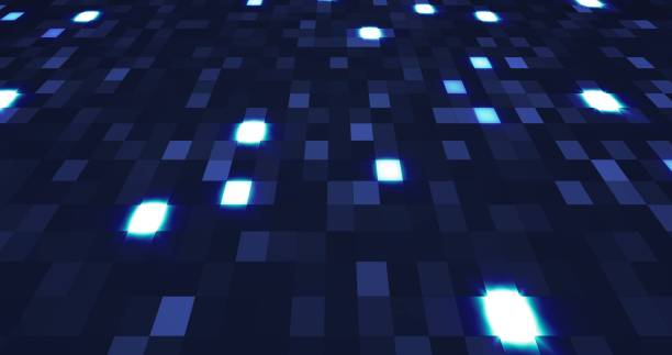 istock Blue neon technology background. Glittering blue poligons moving in a cyberspace 1206335856