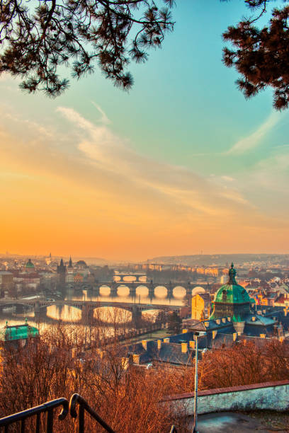 istock Prague bridges panorama during mist morning 1206335919
