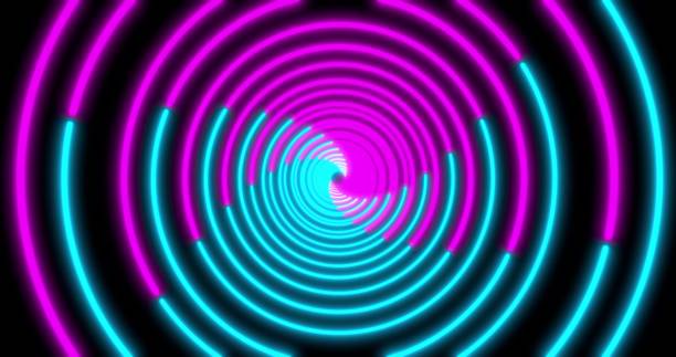 istock Neon Circle background with LED Fluorescent tunnel. Ultraviolet abstract blue, purple color. . 3D illustration 1206335975