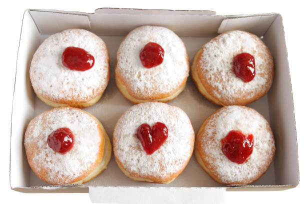 istock Box of jelly donuts isolated on white background 1206336746