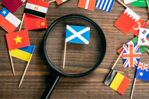 istock Scottish flag. Flags of many countries, magnifying glass 1206339302