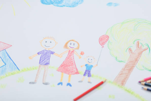 istock Childs drawing of moms dad and son 1206343377