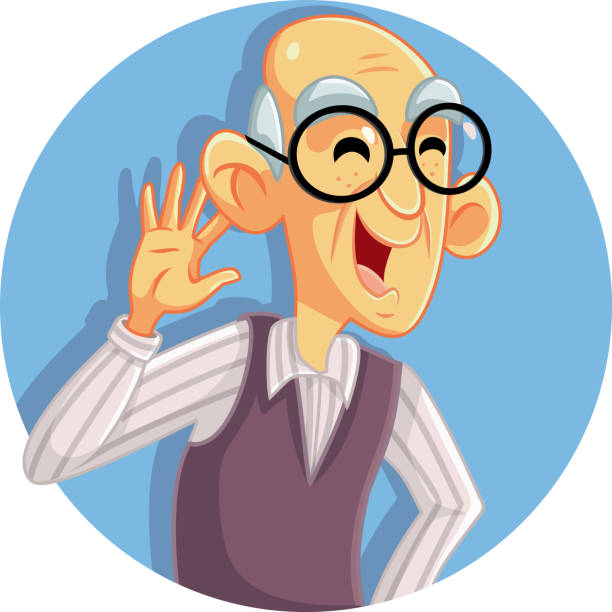 Senior Man with Hand on Ear Hearing Perfectly Cartoon illustration of a senior adult listening to noise funny ear stock illustrations