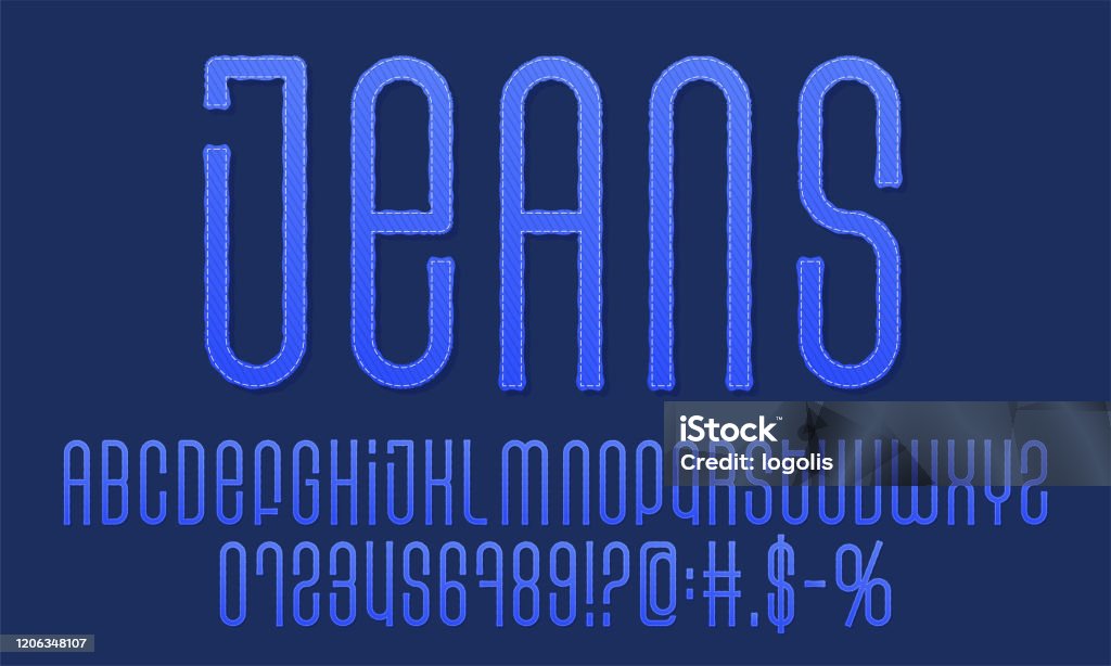 Jean Lettering Design Textured Vintage Vector Font Denim Label Typeface Jeans Alphabet Design ...