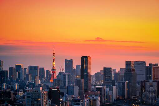 Beautiful dawn Scene of Tokyo Skyline,Japan