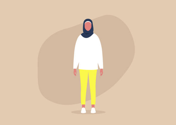 illustrazioni stock, clip art, cartoni animati e icone di tendenza di giovane personaggio femminile musulmano che indossa un hijab e vestiti casual - hijab