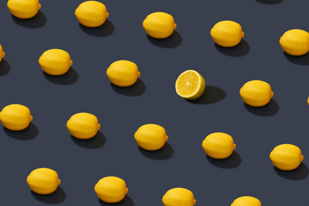 istock Flat lay composition with fresh ripe lemons on color background 1206353172
