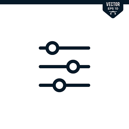 Equalizer or setting icon collection in outlined or line art style, editable stroke vector