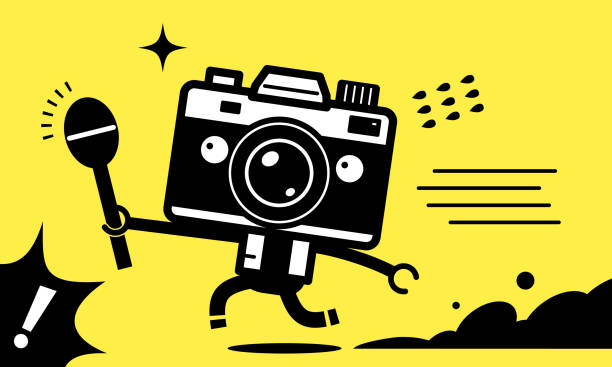 Unique camera man character (journalist, YouTuber) holding a microphone and running to interview Unique Characters Vector Art Illustration.
Unique camera man character (journalist, YouTuber) holding a microphone and running to interview. paparazzi photographer illustrations stock illustrations