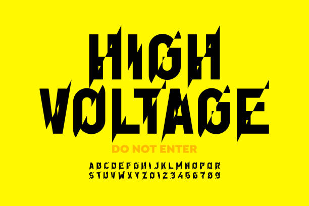 illustrazioni stock, clip art, cartoni animati e icone di tendenza di carattere in stile alta tensione - high voltage sign flash