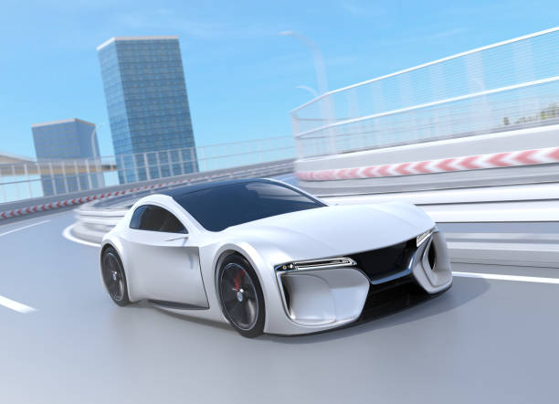 istock Electric powered sports coupe driving on the highway 1206372132