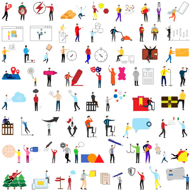 Set of 71 flat cartoon characters and icons on a white background. Various subjects, sports, medicine, technology, entertainment, finance, technology. Set of 71 flat cartoon characters and icons on a white background. Various subjects, sports, medicine, technology, entertainment, finance, technology. sports medicine stock illustrations
