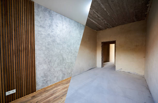 istock Room in apartment before and after renovation works 1206374257