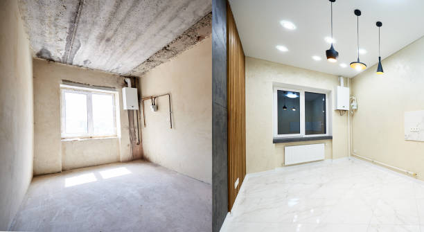 habitación en apartamento antes y después de las obras de renovación - multi story building fotografías e imágenes de stock