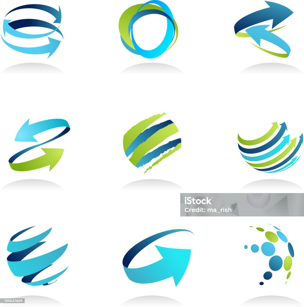 Elementos de design abstrato azul e ícones - Royalty-free Sinal de Seta arte vetorial