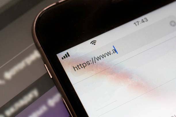 macro view of the search tab on device screen with pixels, http browser network
