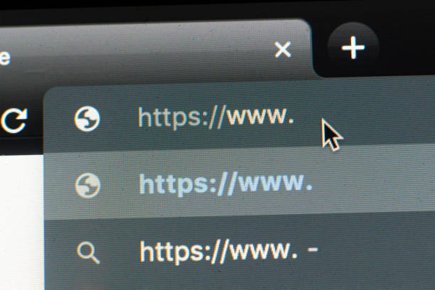 istock macro view of the search tab on device screen with pixels, http browser network 1206381788