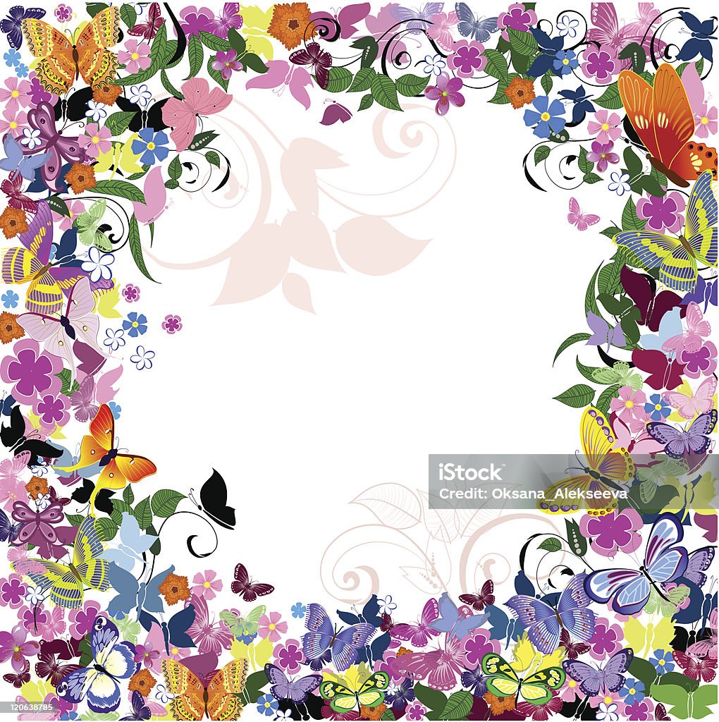 Рама цветочный рисунок с бабочками - Векторная графика Абстрактный роялти-фри
