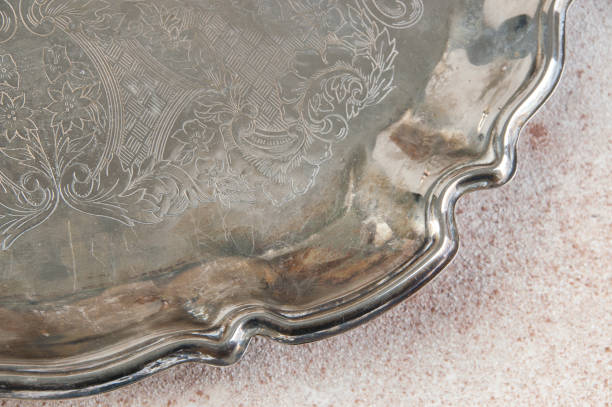 istock Vintage metal tray on concrete background. 1206389477