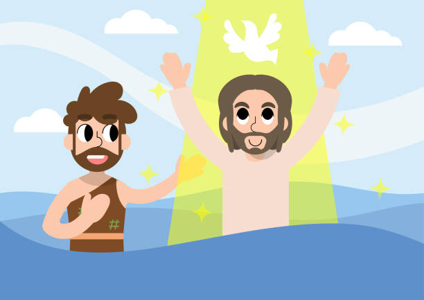 A Cartoon Vector Of Jesus Being Baptized By John Bible Stories Stock  Illustration - Download Image Now - iStock