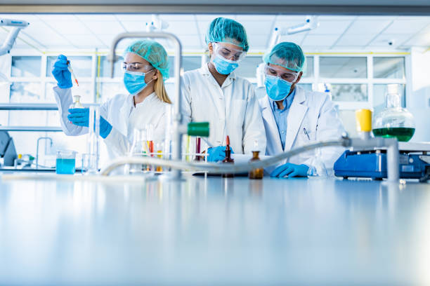 istock Team of scientists working on scientific research in laboratory. 1206395416