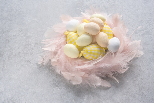 Sweet Pastel Colored Easter Eggs in Pink Nest