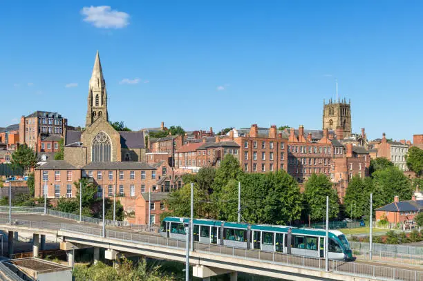 Wide angle skyline view across the Lace Market area of Nottingham, England, UK