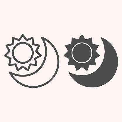 Sun and moon line and glyph icon. Day and night. Astronomy vector design concept, outline style pictogram on white background, use for web and app. Eps 10