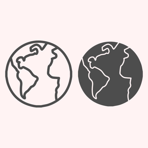 ilustrações de stock, clip art, desenhos animados e ícones de planet earth line and glyph icon. world view with oceans and continents. astronomy vector design concept, outline style pictogram on white background, use for web and app. eps 10. - the americas illustrations