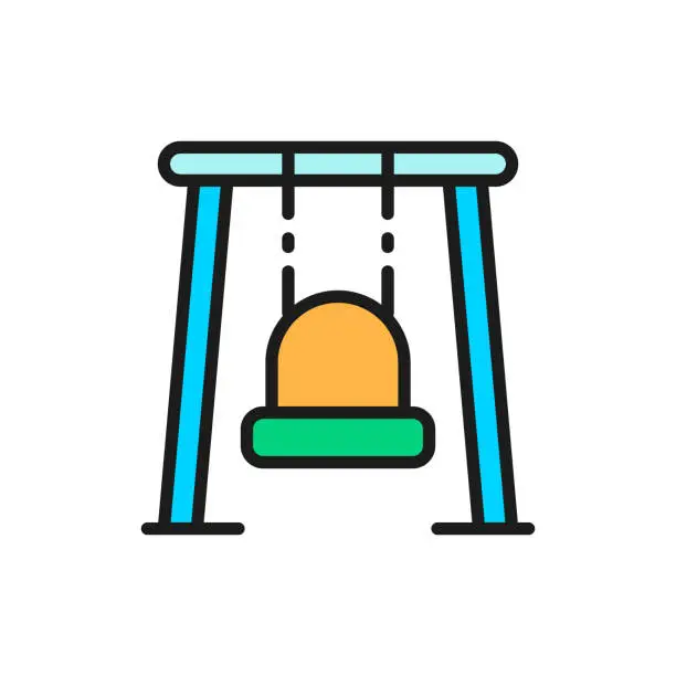Vector illustration of Vector single swing for playground flat color line icon.