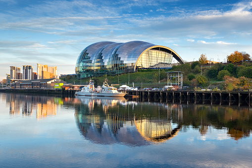 View of the iconic Sage Gateshead in Newcastle, England, UK