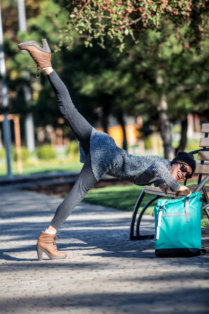 istock Practice yoga while walking in the city street 1206402308