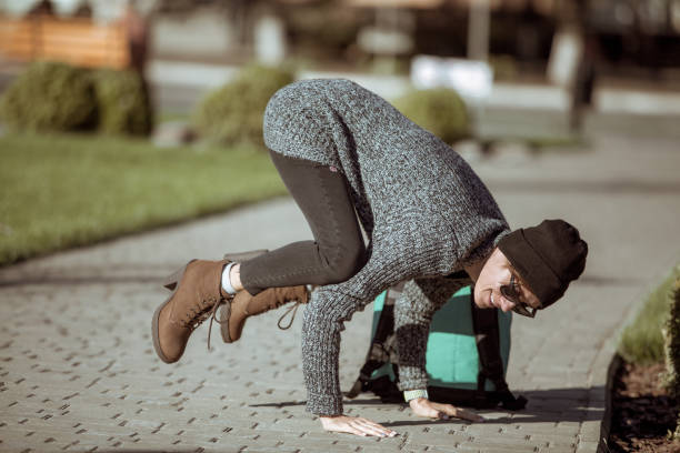 istock Practice yoga while walking in the city street 1206402313