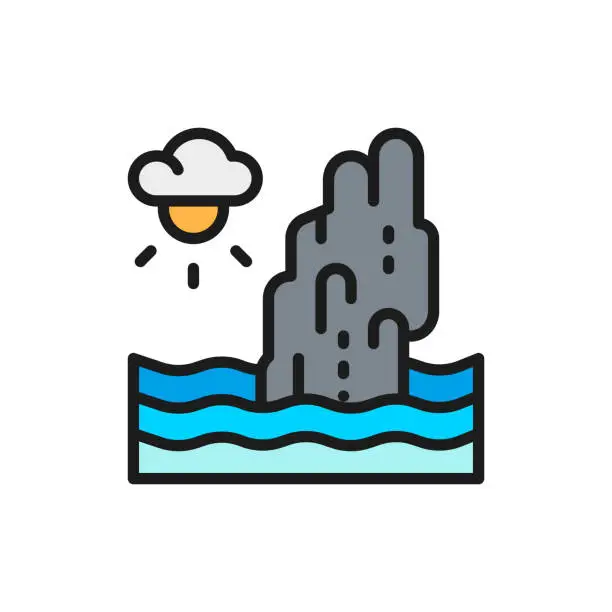 Vector illustration of Koh Tapu Rock, James Bond Island, Thailand flat color line icon.
