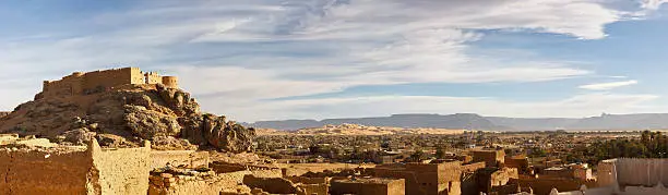 Old City (Medina) and  Fortress (Koukemen) of Ghat, Akakus (Acacus) Mountains, Sahara, Libya - Panoramic View