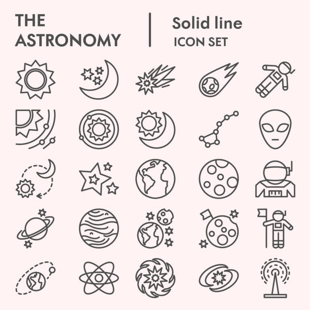 Astronomy line icon set. Universe objects collection, vector sketches, logo illustrations, web symbols, linear pictograms package isolated on white background, eps 10. Astronomy line icon set. Universe objects collection, vector sketches, logo illustrations, web symbols, linear pictograms package isolated on white background, eps 10 astronaut symbols stock illustrations